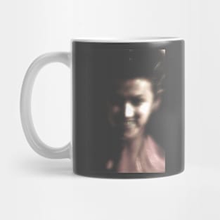 Portrait, digital collage, special processing. Weird, yet so charming, so beautiful girl. Heart of dark side. Desaturated red. Mug